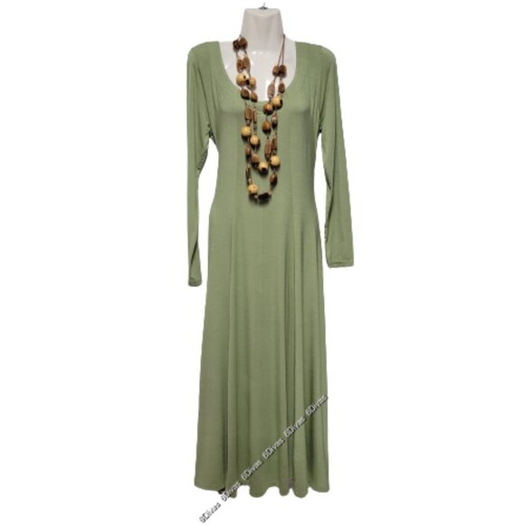 Green Long Dress Bamboo Dress Maxi Midi Dress _ Size L - Picture 3 of 14